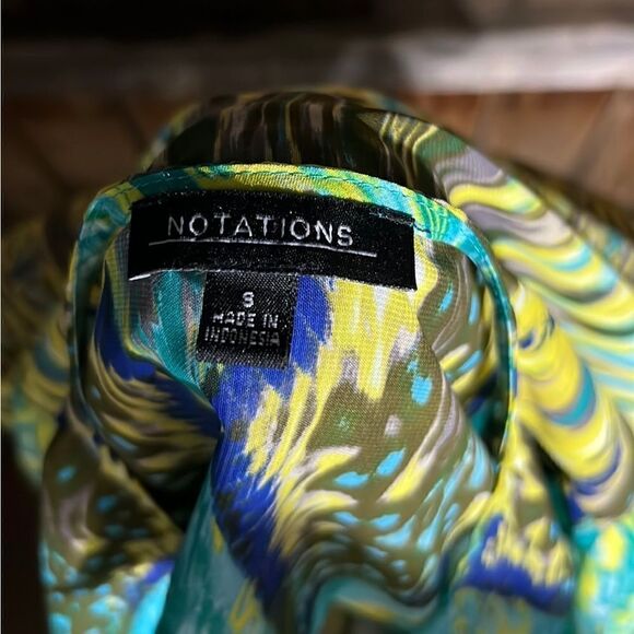 Notations cardigan semi-sheer yellow green brown geometric Small FIRM on PRICE - Picture 2 of 8